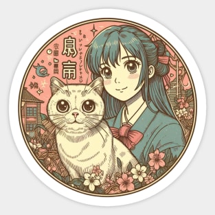 Japanese cat Retro anime neko Sticker